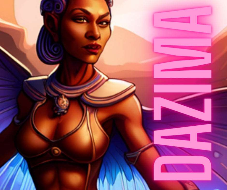 Dazima is a mythical creature and possible the last of her kind in Nirvatra. She is beautiful and ancient, she carries a big secret that is revealed in book 2 of Nirvatra. She has large butterfly wings